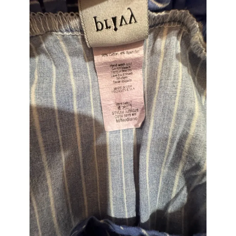 Privy Off Shoulder Jumpsuit Blue White Stripe Ruffle Wide Leg Womens M - Picture 6 of 8